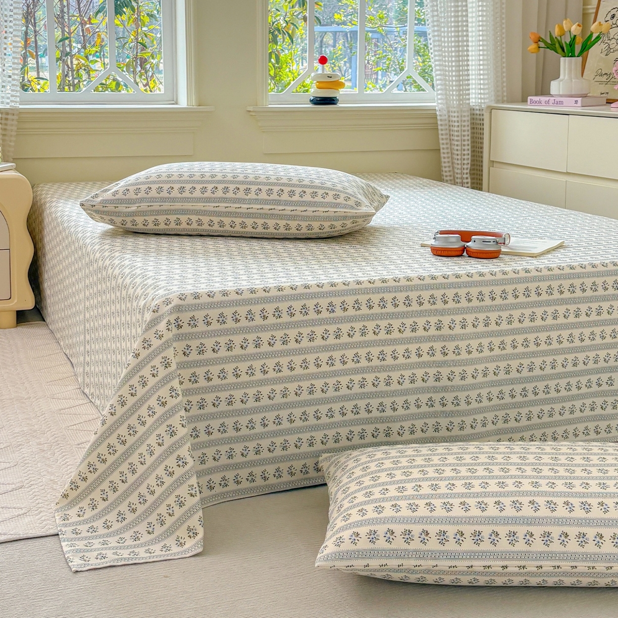 91家纺网 家纺一手货源 找家纺 青泽家纺 2025新款原棉标老粗布系列床单三件套 陌微