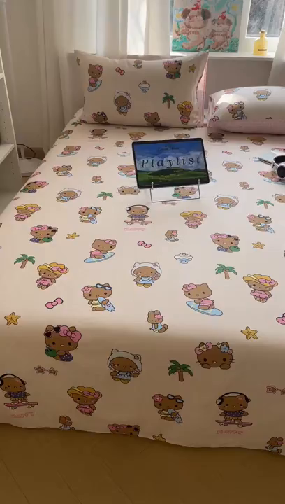 91家纺网 家纺一手货源 找家纺 六巷胡同 2026新款40支全棉13070INS卡通全棉单品枕套 度假冲浪猫