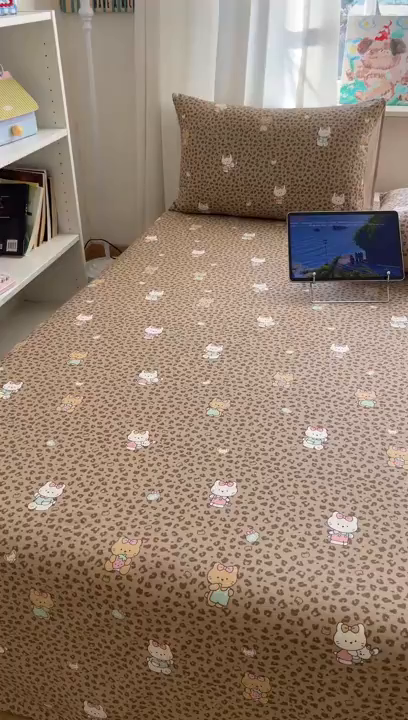 91家纺网 家纺一手货源 找家纺 六巷胡同 2026新款40支全棉13070INS卡通全棉单品枕套 咖豹纹喵喵