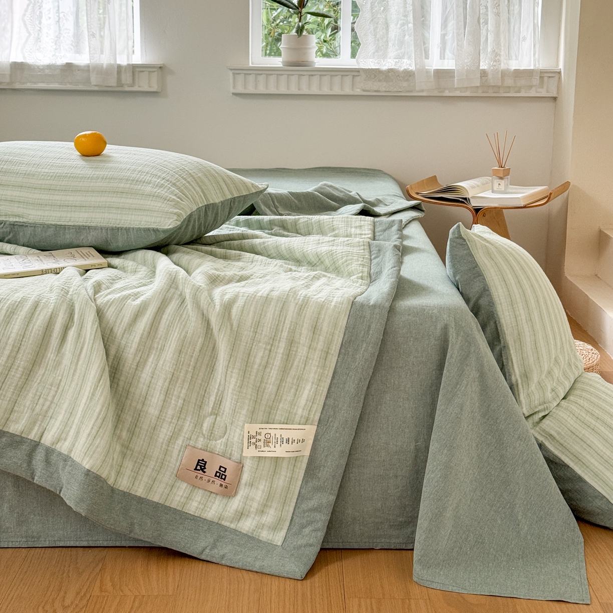 91家纺网 家纺一手货源 找家纺 雯雨家纺 2026新款A类里外全棉皱皱纱新疆棉花夏被空调被 米洛-水绿