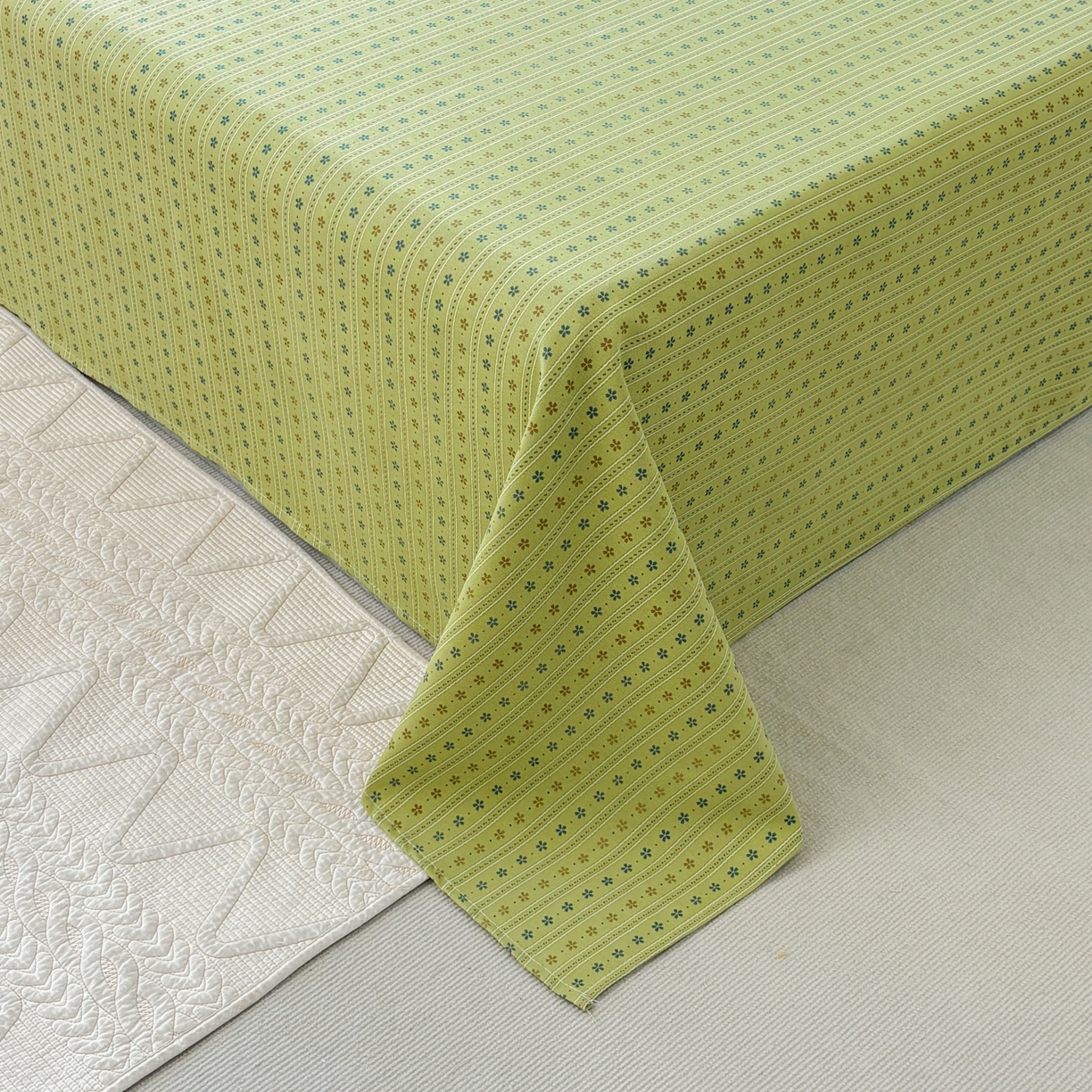 91家纺网 家纺一手货源 找家纺 青泽家纺 2025新款原棉标老粗布系列床单三件套 沐研绿