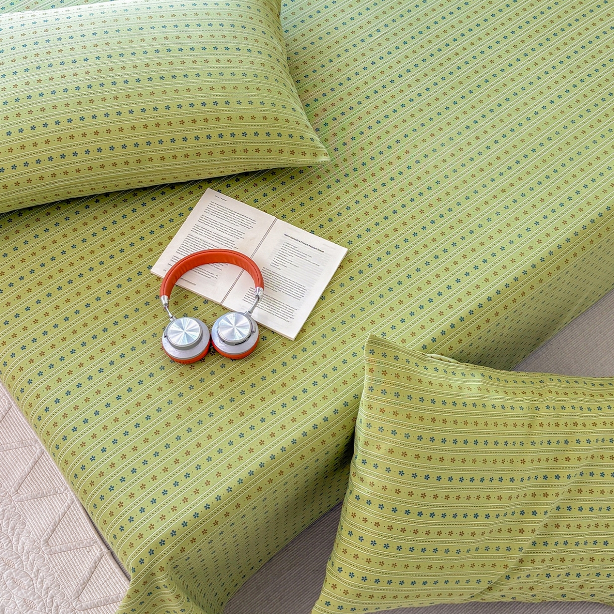 91家纺网 家纺一手货源 找家纺 青泽家纺 2025新款原棉标老粗布系列床单三件套 沐研绿