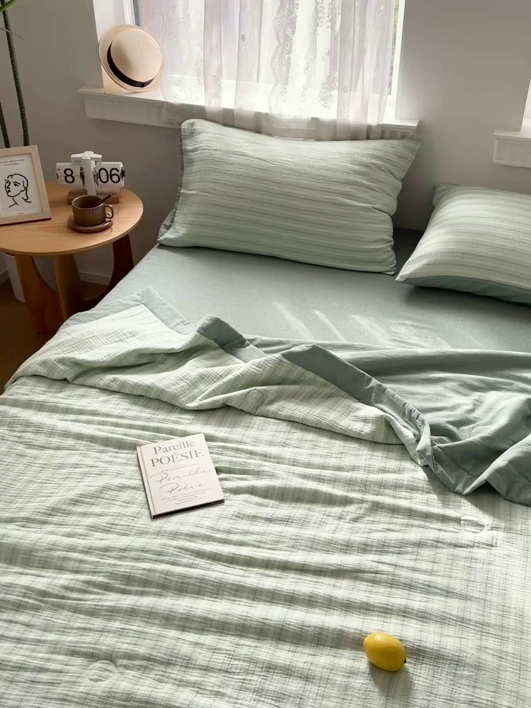 91家纺网 家纺一手货源 找家纺 雯雨家纺 2026新款A类里外全棉皱皱纱新疆棉花夏被空调被 米洛-水绿