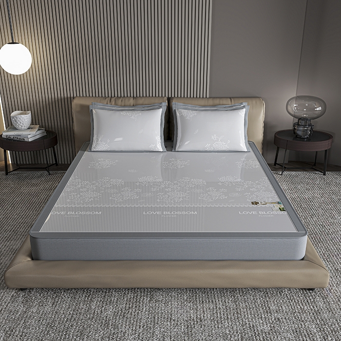 91家纺网 家纺一手货源 找家纺 小牛席业 2026新款【建模风格】PE清新叶语冰丝席席子凉席-床笠款 灰色