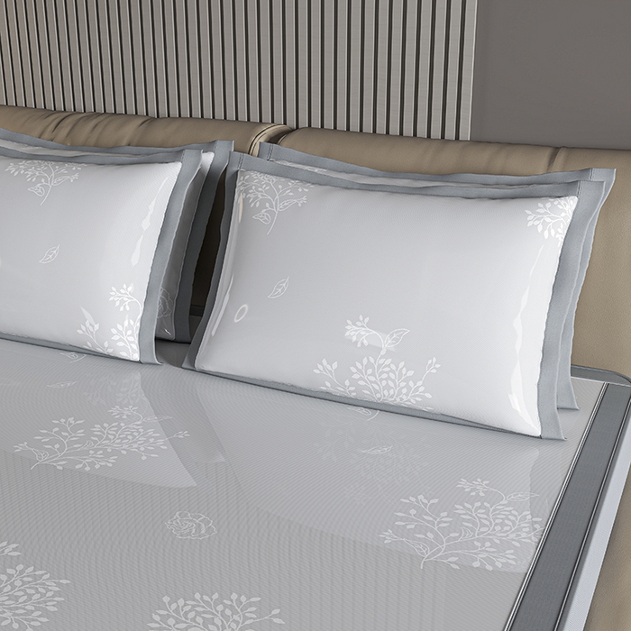 91家纺网 家纺一手货源 找家纺 小牛席业 2026新款【建模风格】PE清新叶语冰丝席席子凉席-床笠款 灰色