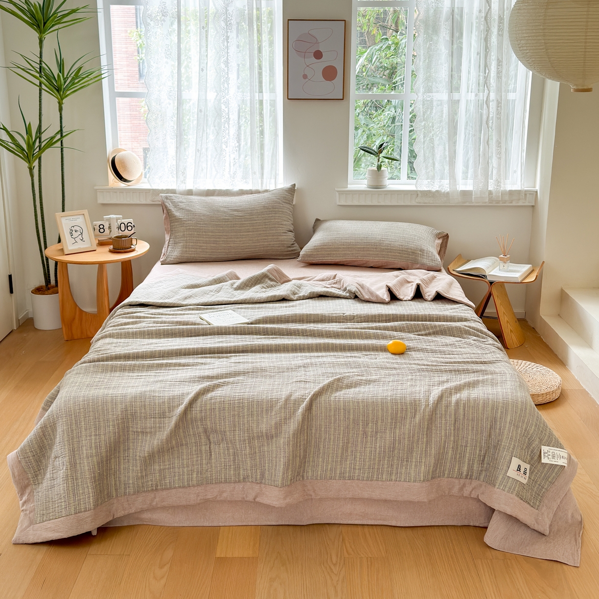 91家纺网 家纺一手货源 找家纺 雯雨家纺 2026新款A类里外全棉皱皱纱新疆棉花夏被空调被 米洛-松果褐