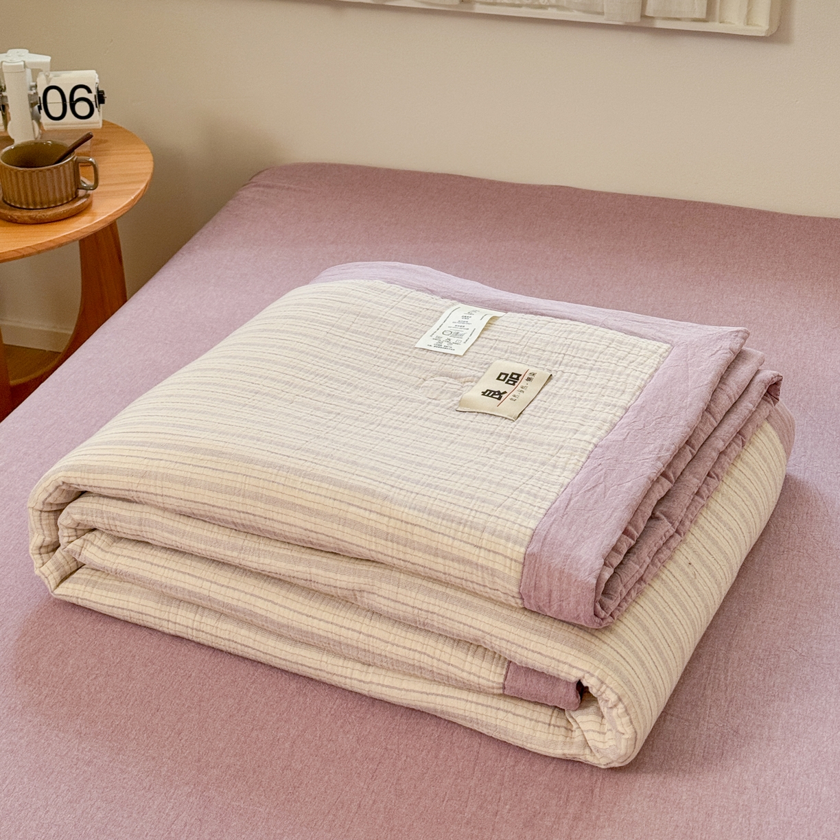 91家纺网 家纺一手货源 找家纺 雯雨家纺 2026新款A类里外全棉皱皱纱新疆棉花夏被空调被 米洛-浅紫