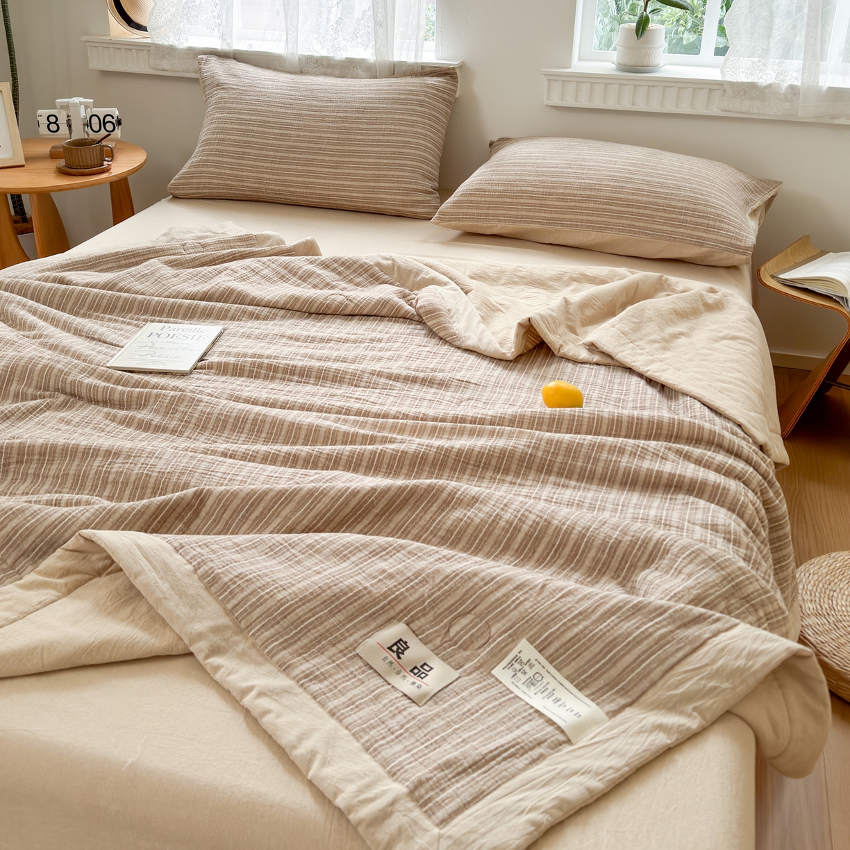 91家纺网 家纺一手货源 找家纺 雯雨家纺 2026新款A类里外全棉皱皱纱新疆棉花夏被空调被 米洛-亚麻综