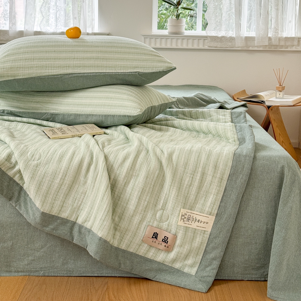 91家纺网 家纺一手货源 找家纺 雯雨家纺 2026新款A类里外全棉皱皱纱新疆棉花夏被空调被 米洛-水绿