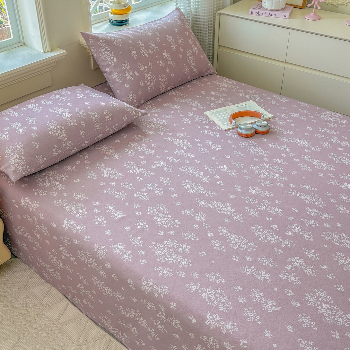 91家纺网 家纺一手货源 找家纺 青泽家纺 2025新款原棉标老粗布系列床单三件套 如梦紫