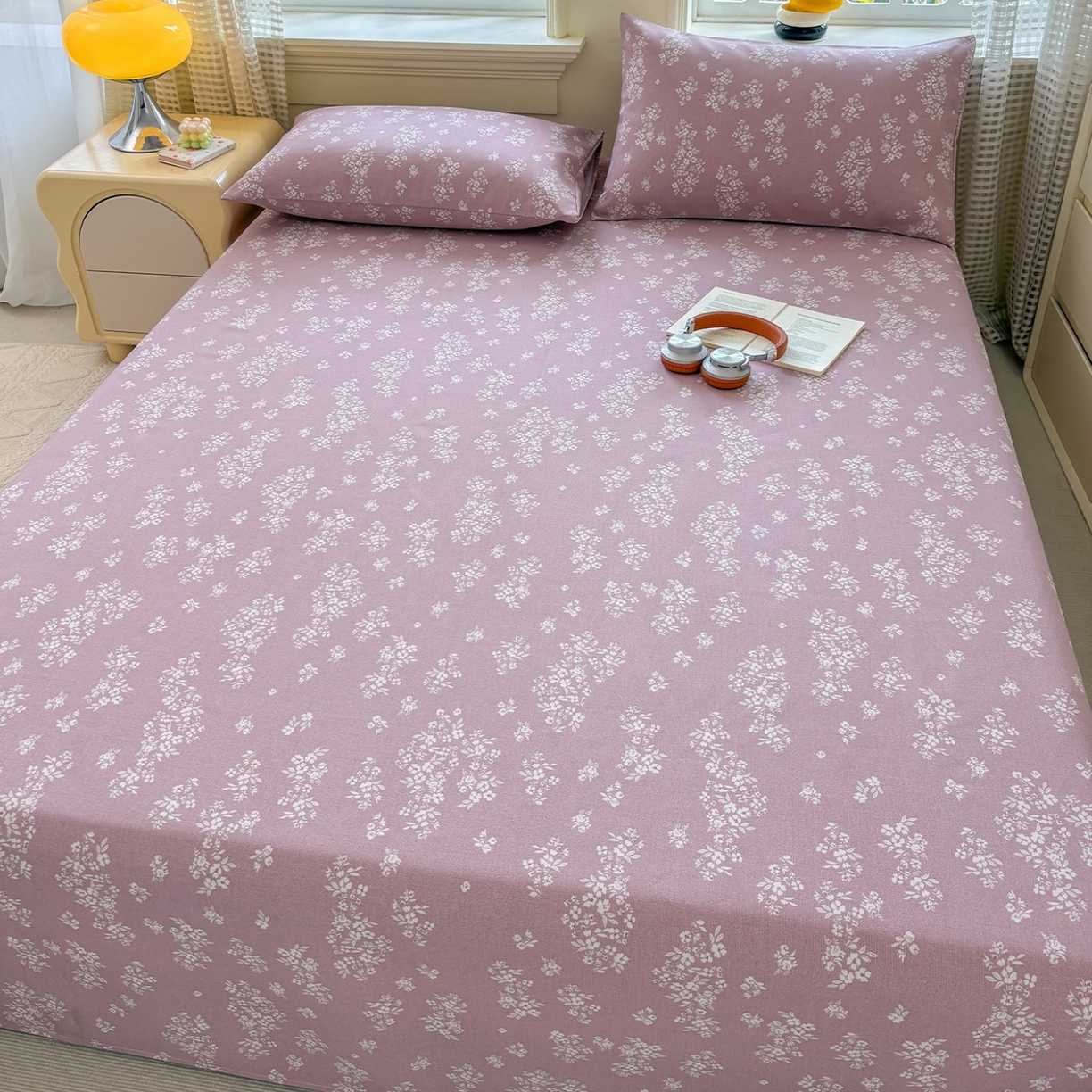 91家纺网 家纺一手货源 找家纺 青泽家纺 2025新款原棉标老粗布系列床单三件套 如梦紫