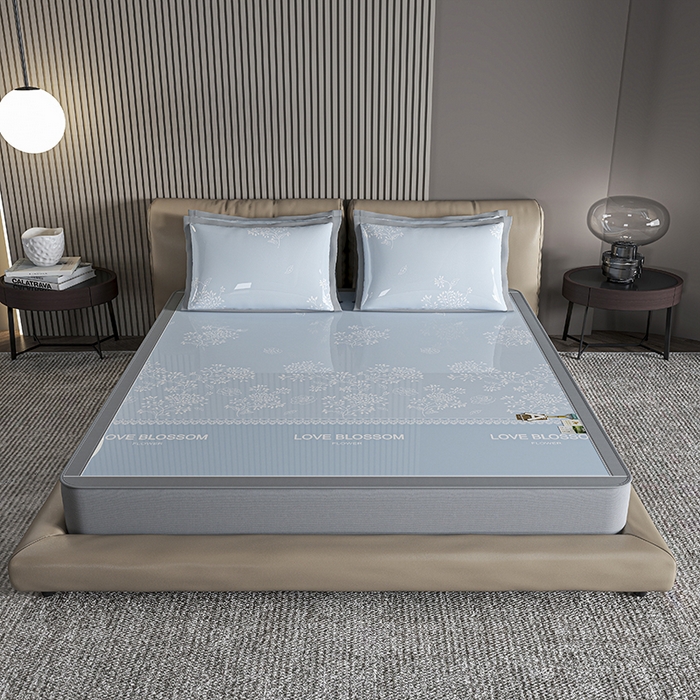 小牛席业 2026新款【建模风格】PE清新叶语冰丝席席子凉席-床笠款 蓝色