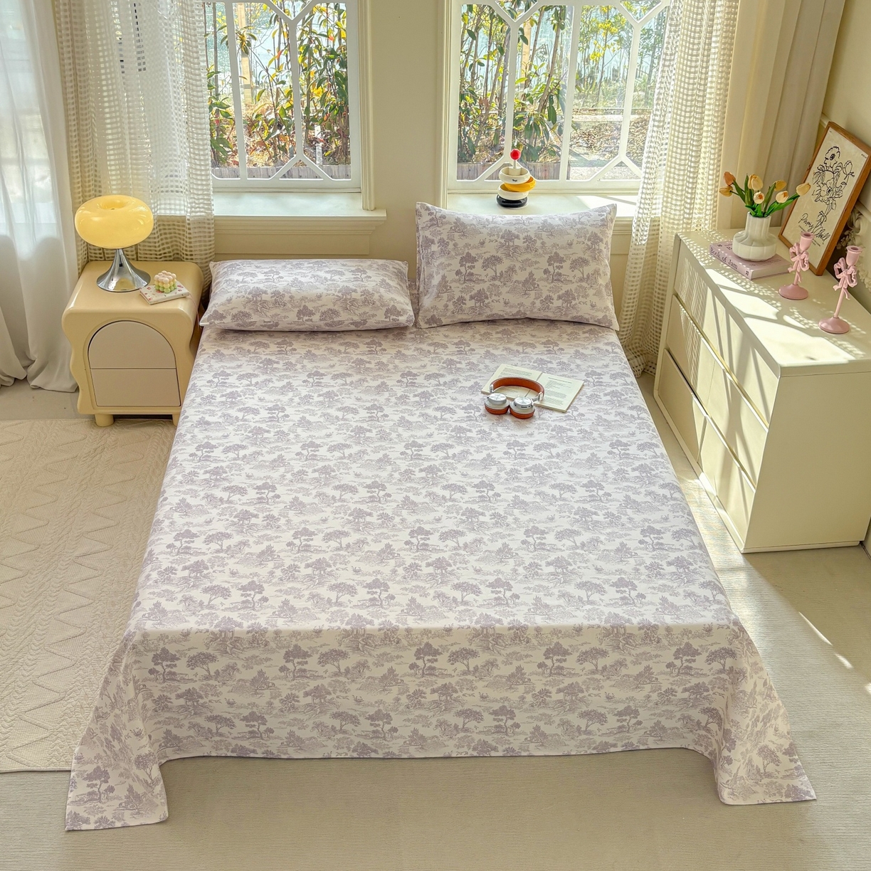 91家纺网 家纺一手货源 找家纺 青泽家纺 2025新款原棉标老粗布系列床单三件套 森林秘境