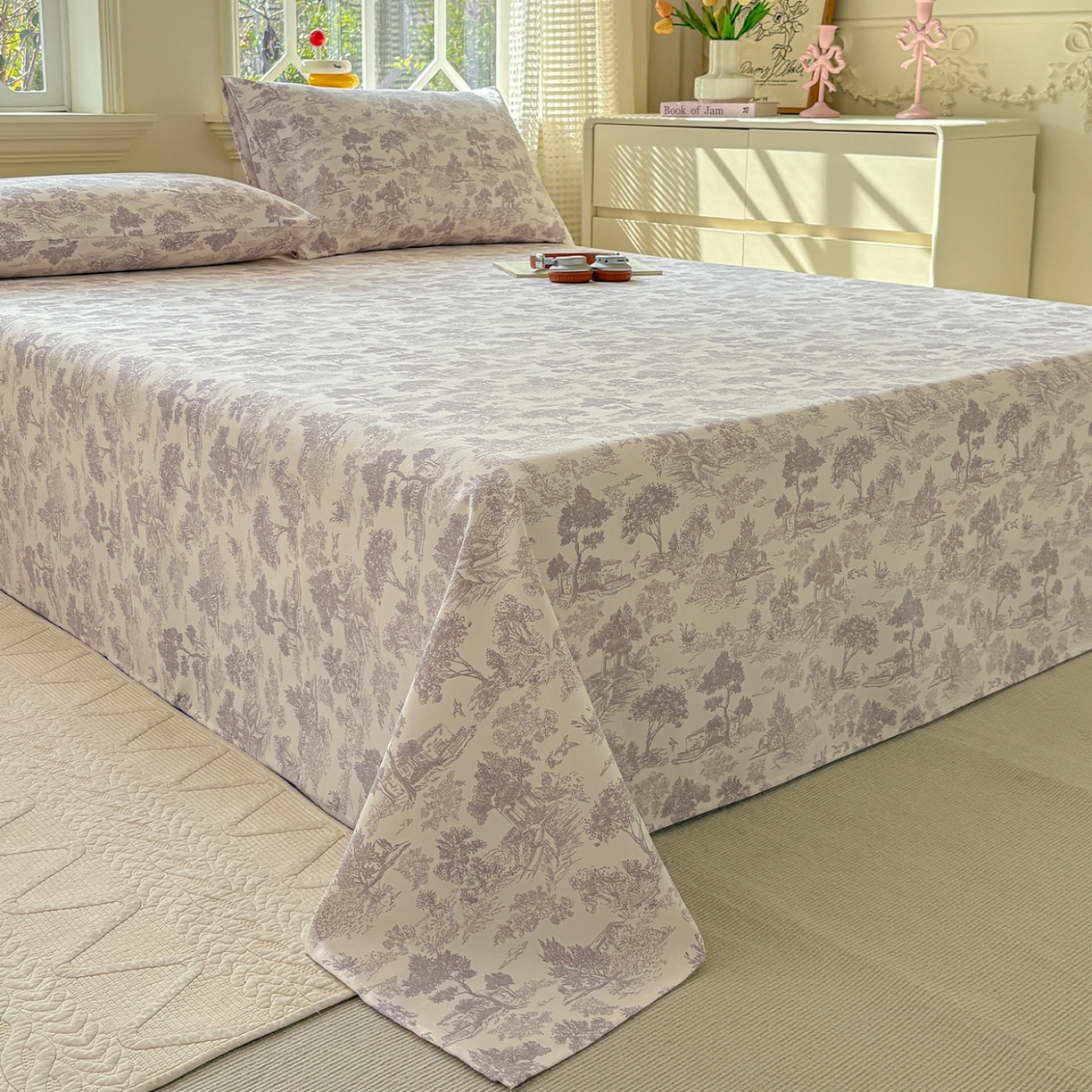 91家纺网 家纺一手货源 找家纺 青泽家纺 2025新款原棉标老粗布系列床单三件套 森林秘境