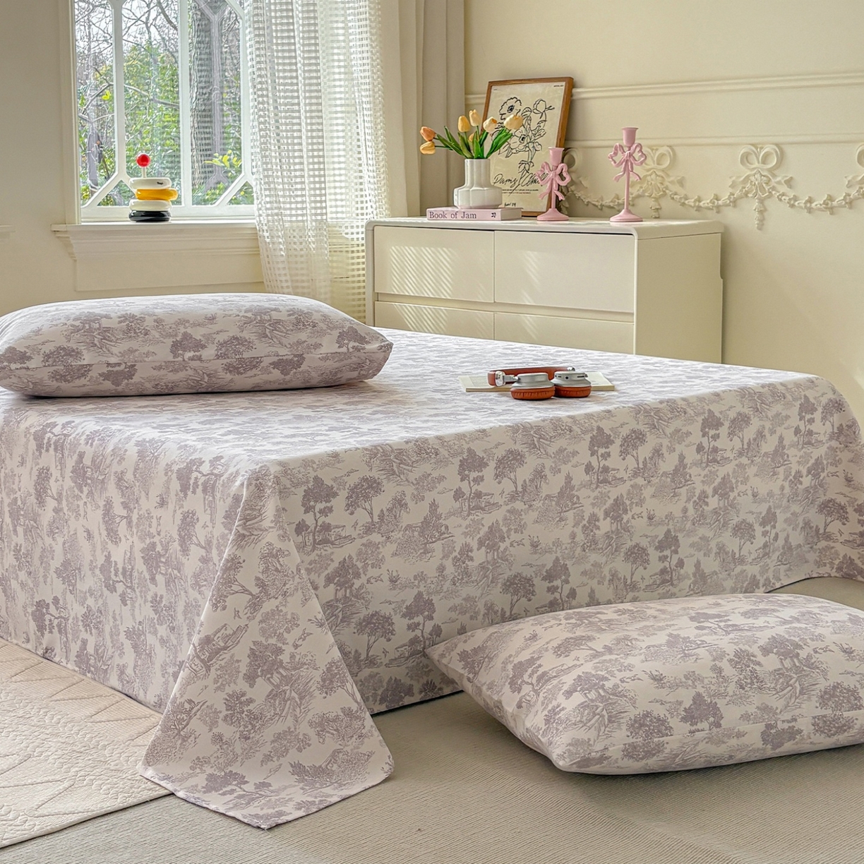 91家纺网 家纺一手货源 找家纺 青泽家纺 2025新款原棉标老粗布系列床单三件套 森林秘境