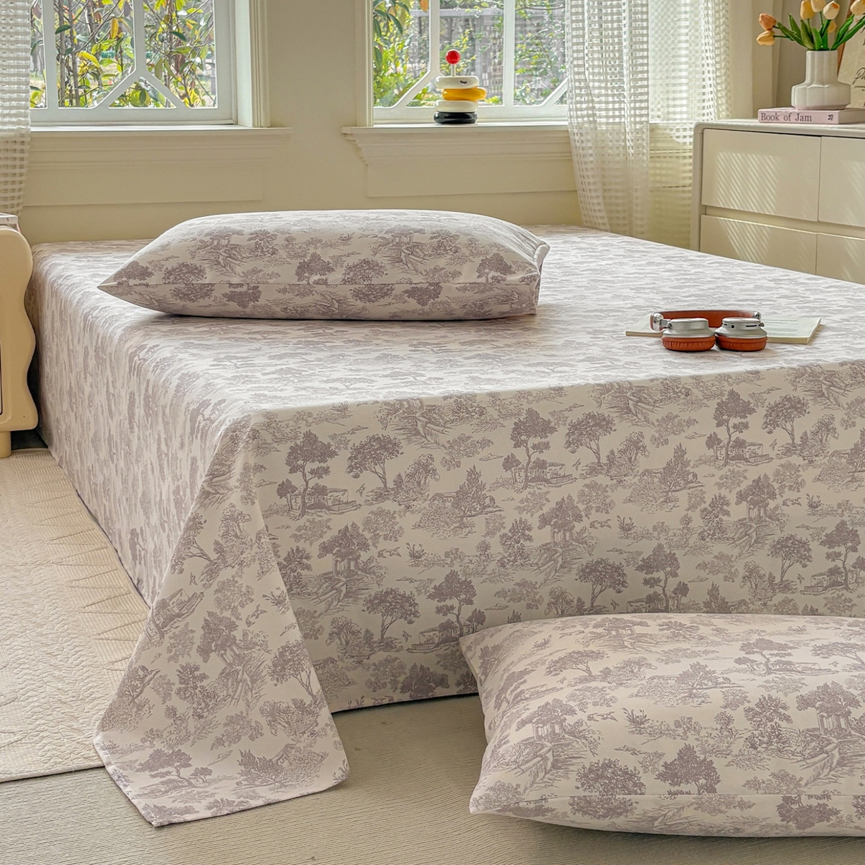 91家纺网 家纺一手货源 找家纺 青泽家纺 2025新款原棉标老粗布系列床单三件套 森林秘境