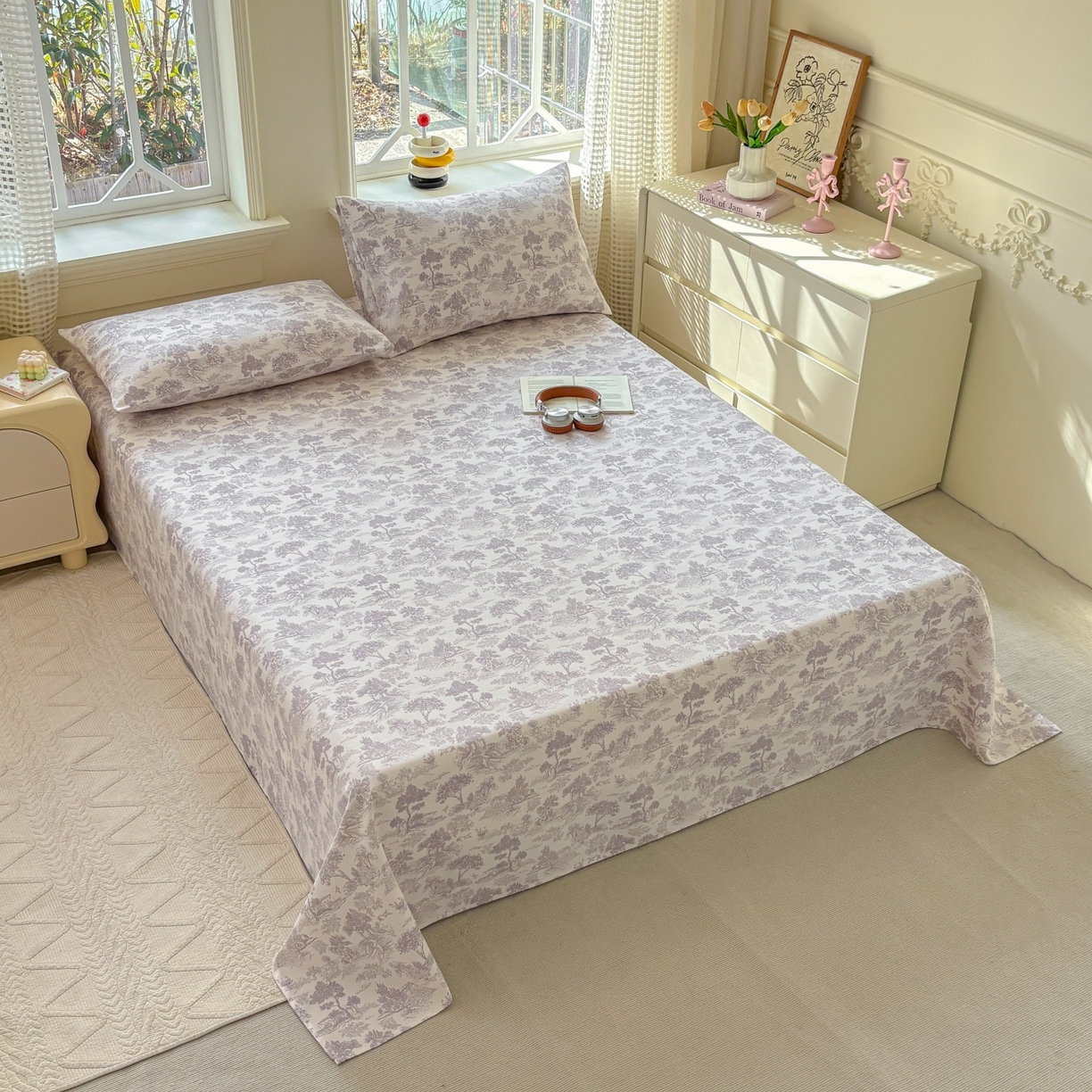 91家纺网 家纺一手货源 找家纺 青泽家纺 2025新款原棉标老粗布系列床单三件套 森林秘境