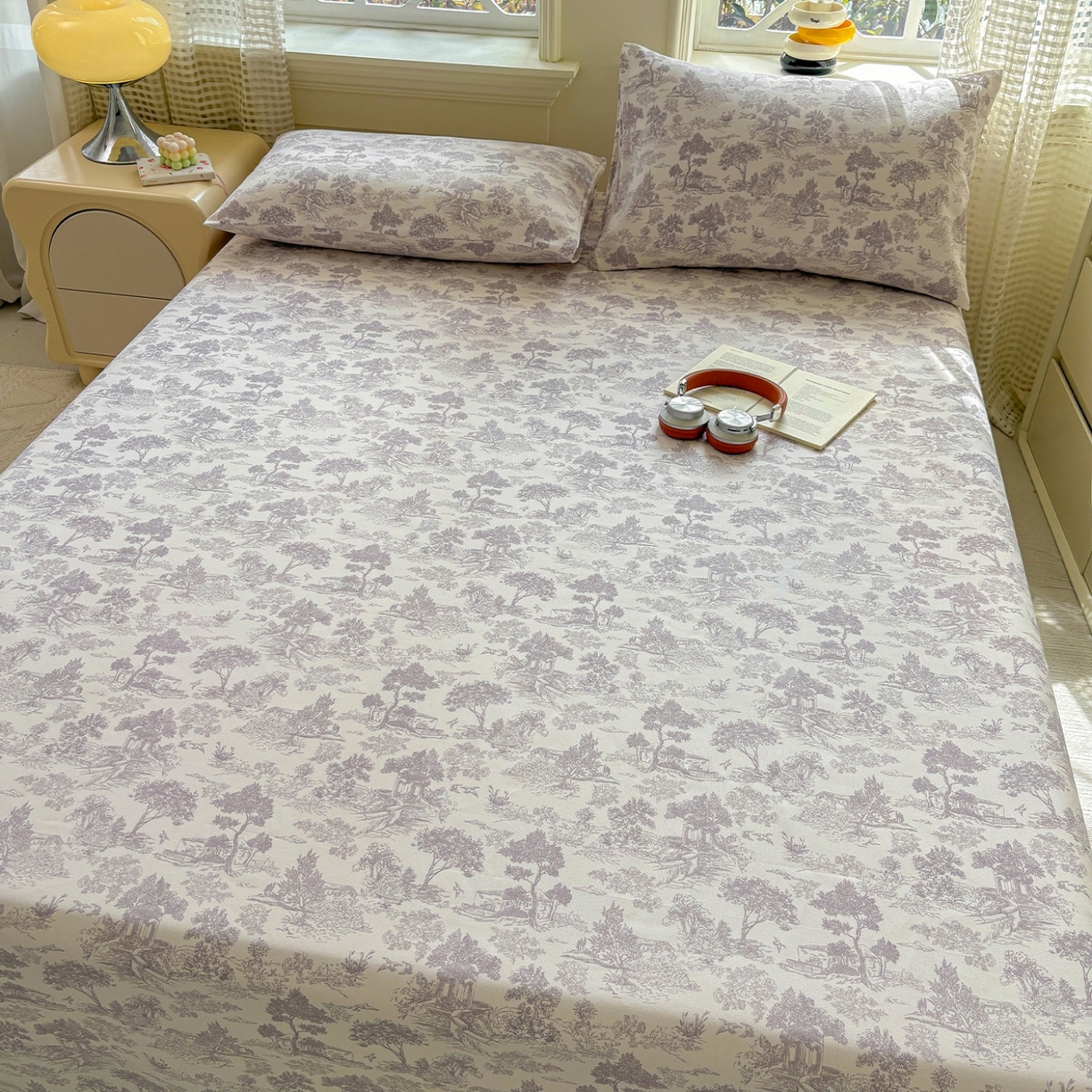 91家纺网 家纺一手货源 找家纺 青泽家纺 2025新款原棉标老粗布系列床单三件套 森林秘境