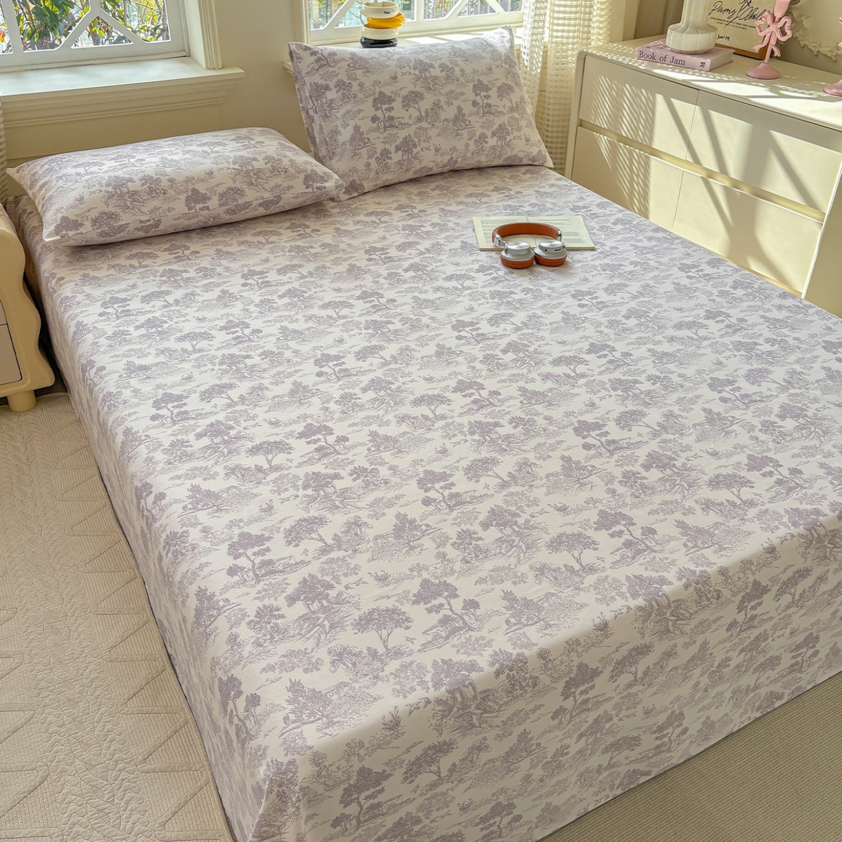 91家纺网 家纺一手货源 找家纺 青泽家纺 2025新款原棉标老粗布系列床单三件套 森林秘境