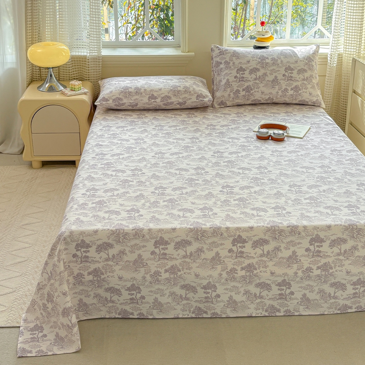 91家纺网 家纺一手货源 找家纺 青泽家纺 2025新款原棉标老粗布系列床单三件套 森林秘境