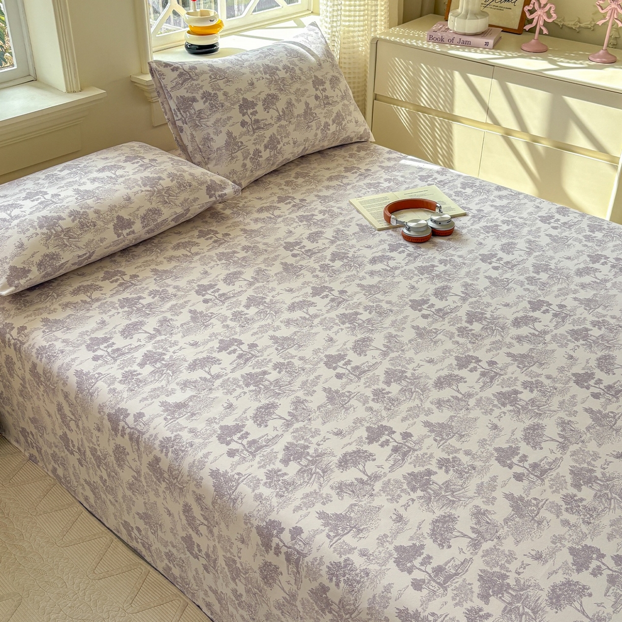 91家纺网 家纺一手货源 找家纺 青泽家纺 2025新款原棉标老粗布系列床单三件套 森林秘境