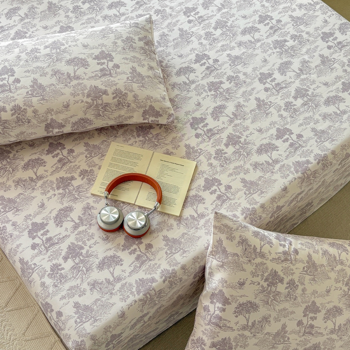 91家纺网 家纺一手货源 找家纺 青泽家纺 2025新款原棉标老粗布系列床单三件套 森林秘境