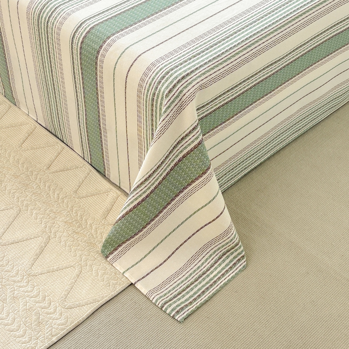 91家纺网 家纺一手货源 找家纺 青泽家纺 2025新款原棉标老粗布系列床单三件套 时光蓝条