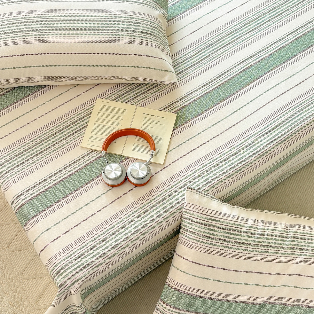 91家纺网 家纺一手货源 找家纺 青泽家纺 2025新款原棉标老粗布系列床单三件套 时光蓝条