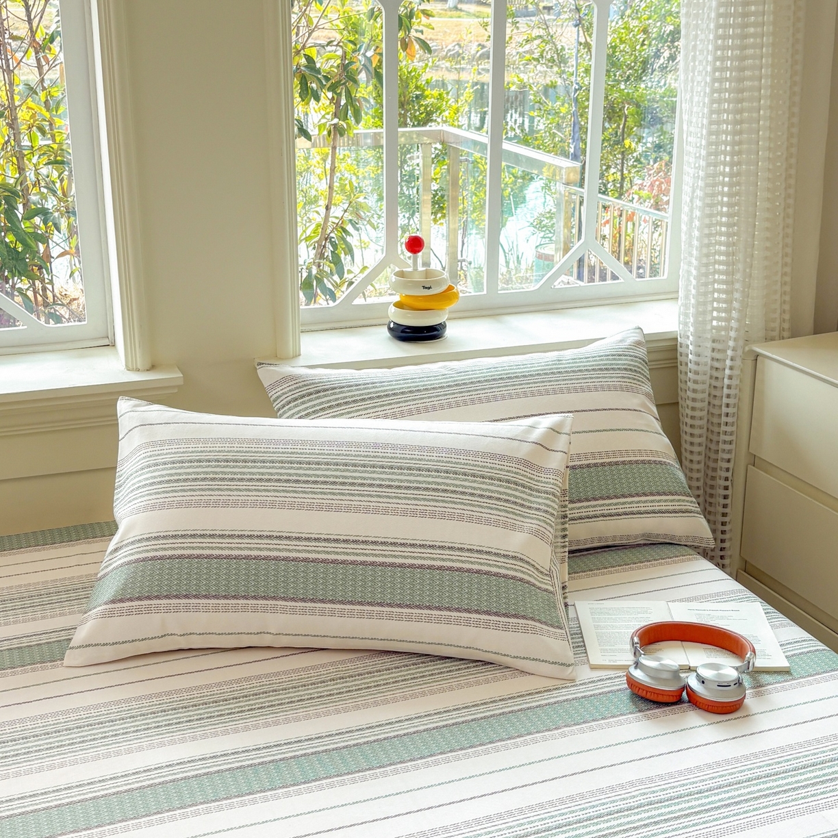 91家纺网 家纺一手货源 找家纺 青泽家纺 2025新款原棉标老粗布系列床单三件套 时光蓝条