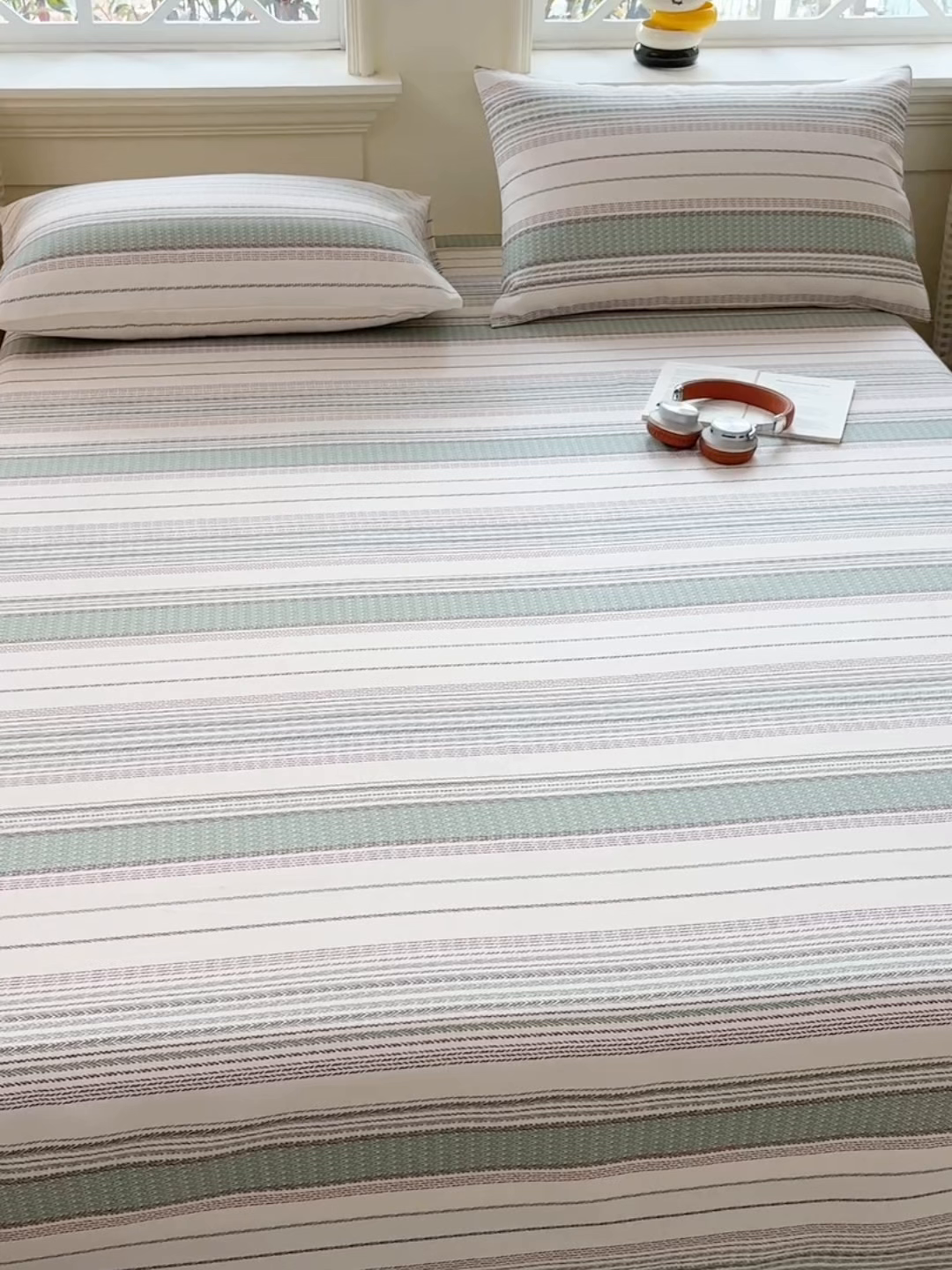 91家纺网 家纺一手货源 找家纺 青泽家纺 2025新款原棉标老粗布系列床单三件套 时光蓝条