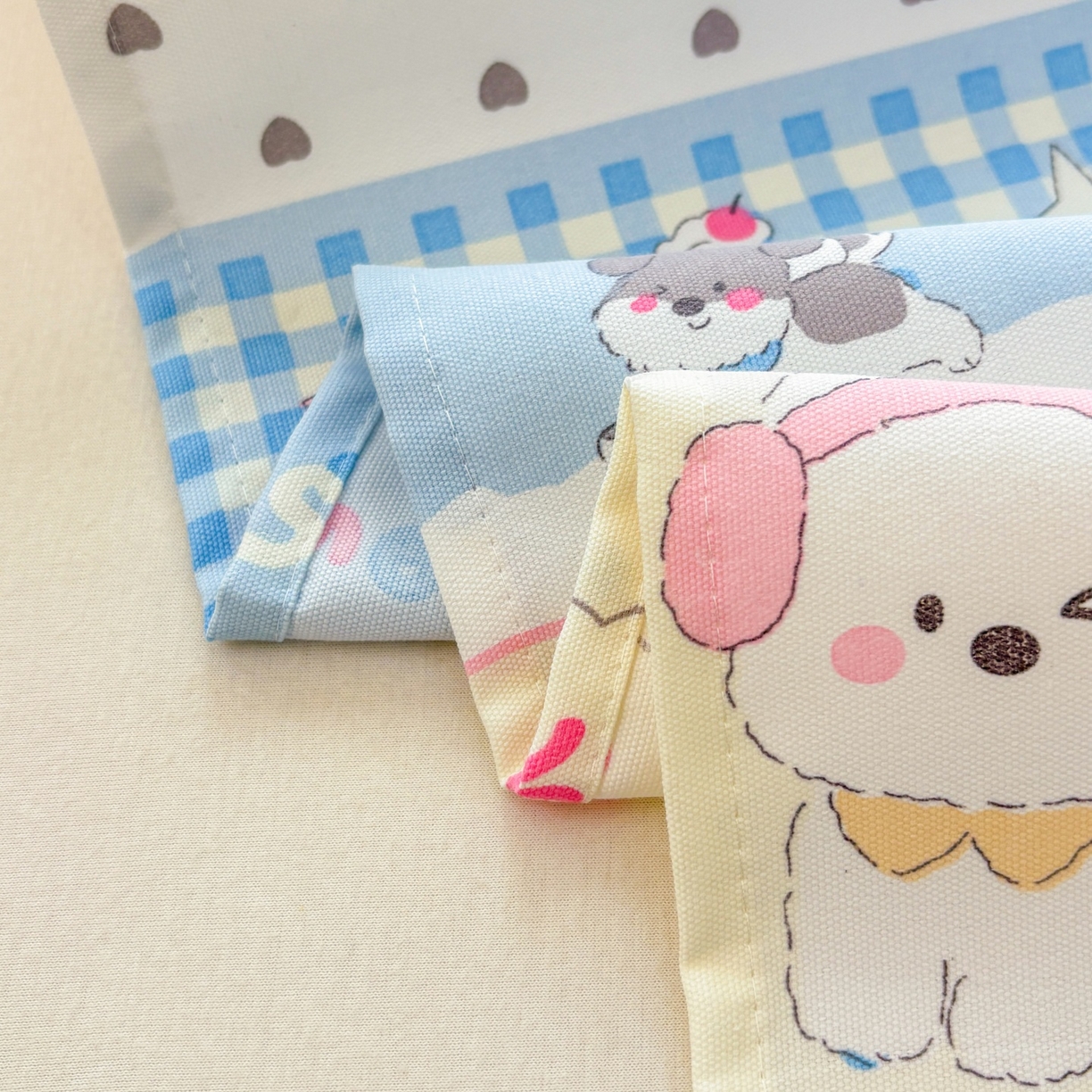 91家纺网 家纺一手货源 找家纺 青泽家纺 2025新款原棉标老粗布系列床单三件套 甜心小狗