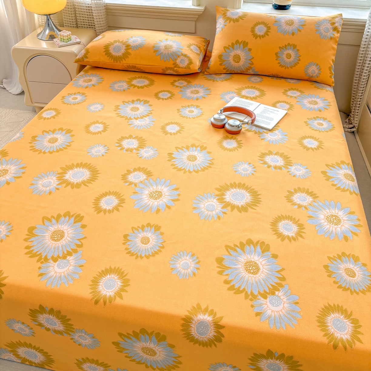 91家纺网 家纺一手货源 找家纺 青泽家纺 2025新款原棉标老粗布系列床单三件套 向阳花