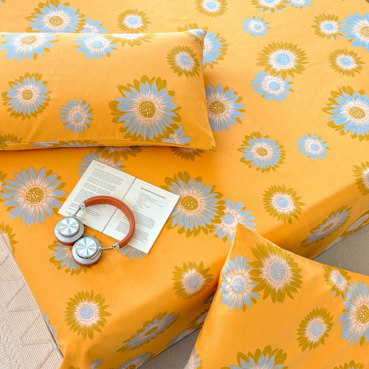 91家纺网 家纺一手货源 找家纺 青泽家纺 2025新款原棉标老粗布系列床单三件套 向阳花