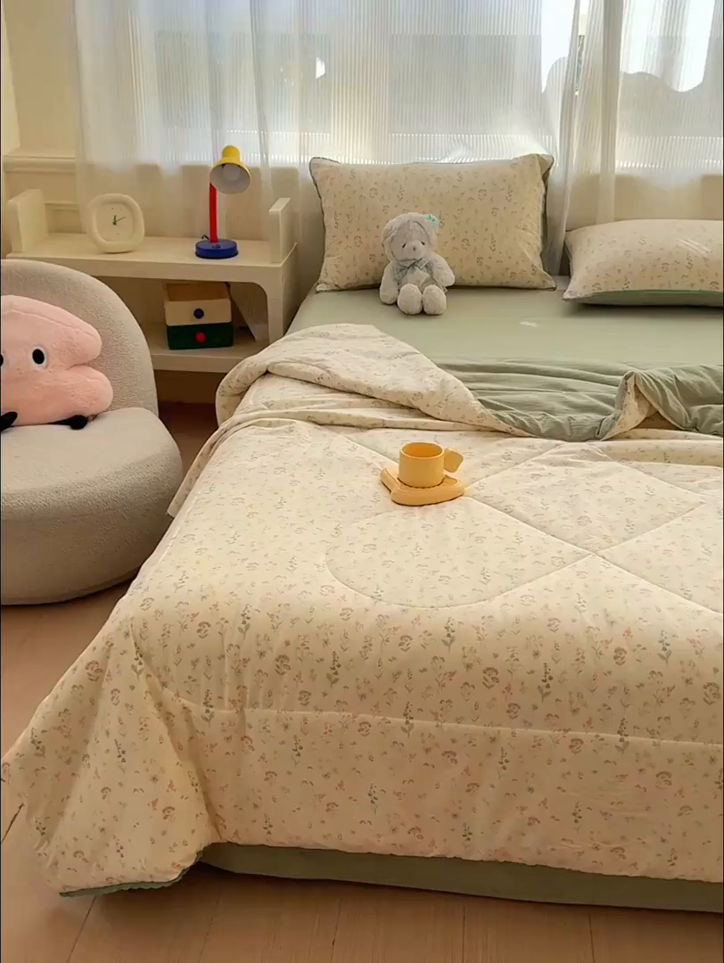 91家纺网 家纺一手货源 找家纺 （总）贝扬思家纺 2026新款云感双层纱抗菌花边夏被-晴风系列