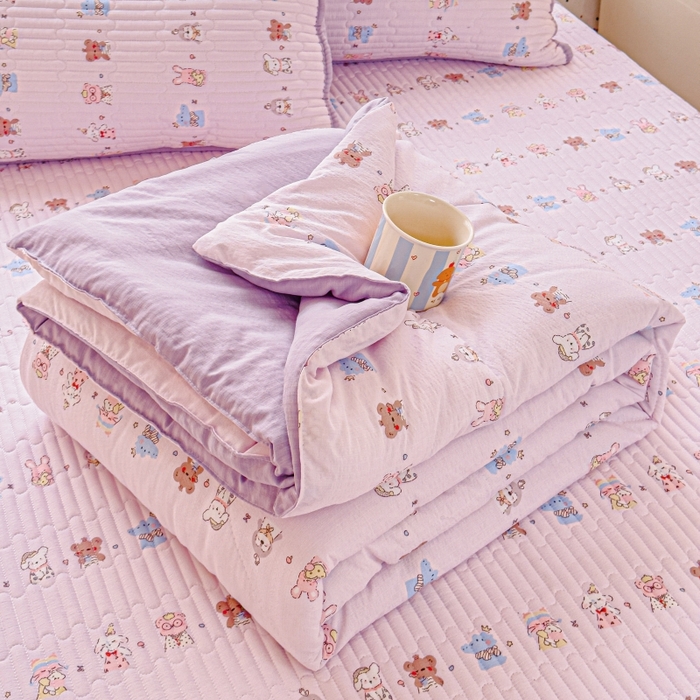 91家纺网 家纺一手货源 找家纺 （总）贝扬思家纺 2026新款云感双层纱7A抗菌夏被四件套系列-栀夏系列