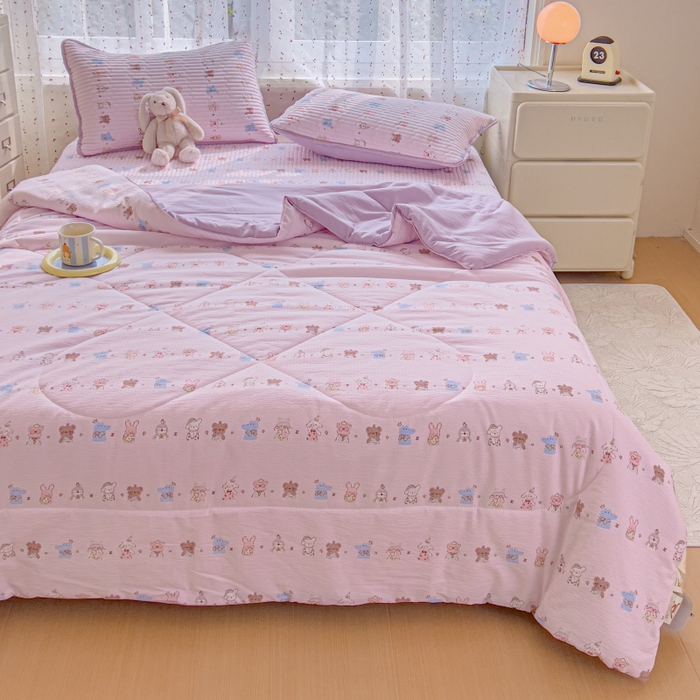 91家纺网 家纺一手货源 找家纺 （总）贝扬思家纺 2026新款云感双层纱7A抗菌夏被四件套系列-栀夏系列