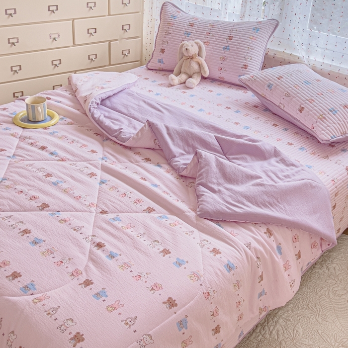 91家纺网 家纺一手货源 找家纺 （总）贝扬思家纺 2026新款云感双层纱7A抗菌夏被四件套系列-栀夏系列