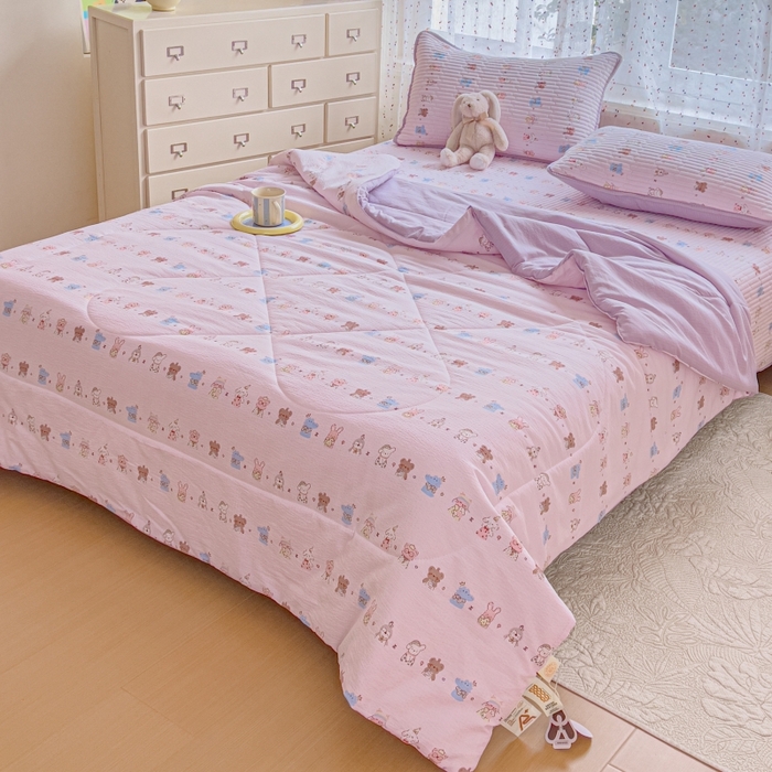 91家纺网 家纺一手货源 找家纺 （总）贝扬思家纺 2026新款云感双层纱7A抗菌夏被四件套系列-栀夏系列