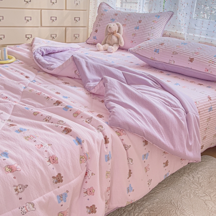 91家纺网 家纺一手货源 找家纺 （总）贝扬思家纺 2026新款云感双层纱7A抗菌夏被四件套系列-栀夏系列