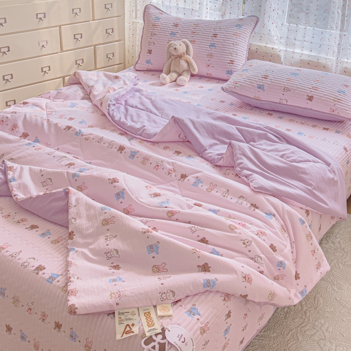 91家纺网 家纺一手货源 找家纺 （总）贝扬思家纺 2026新款云感双层纱7A抗菌夏被四件套系列-栀夏系列