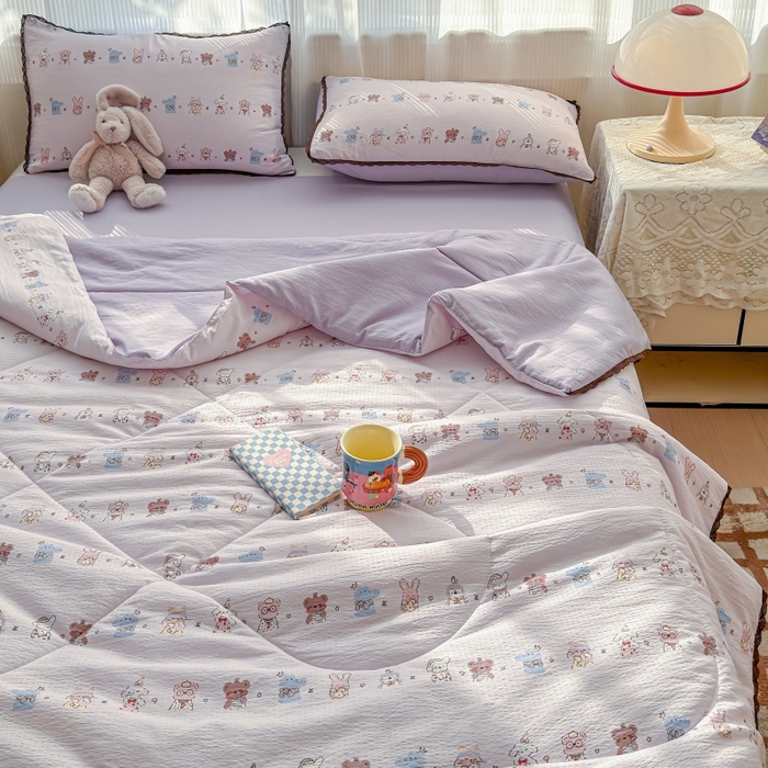 91家纺网 家纺一手货源 找家纺 贝扬思家纺 2026新款云感双层纱抗菌花边夏被-晴风系列 晴风-动物游园