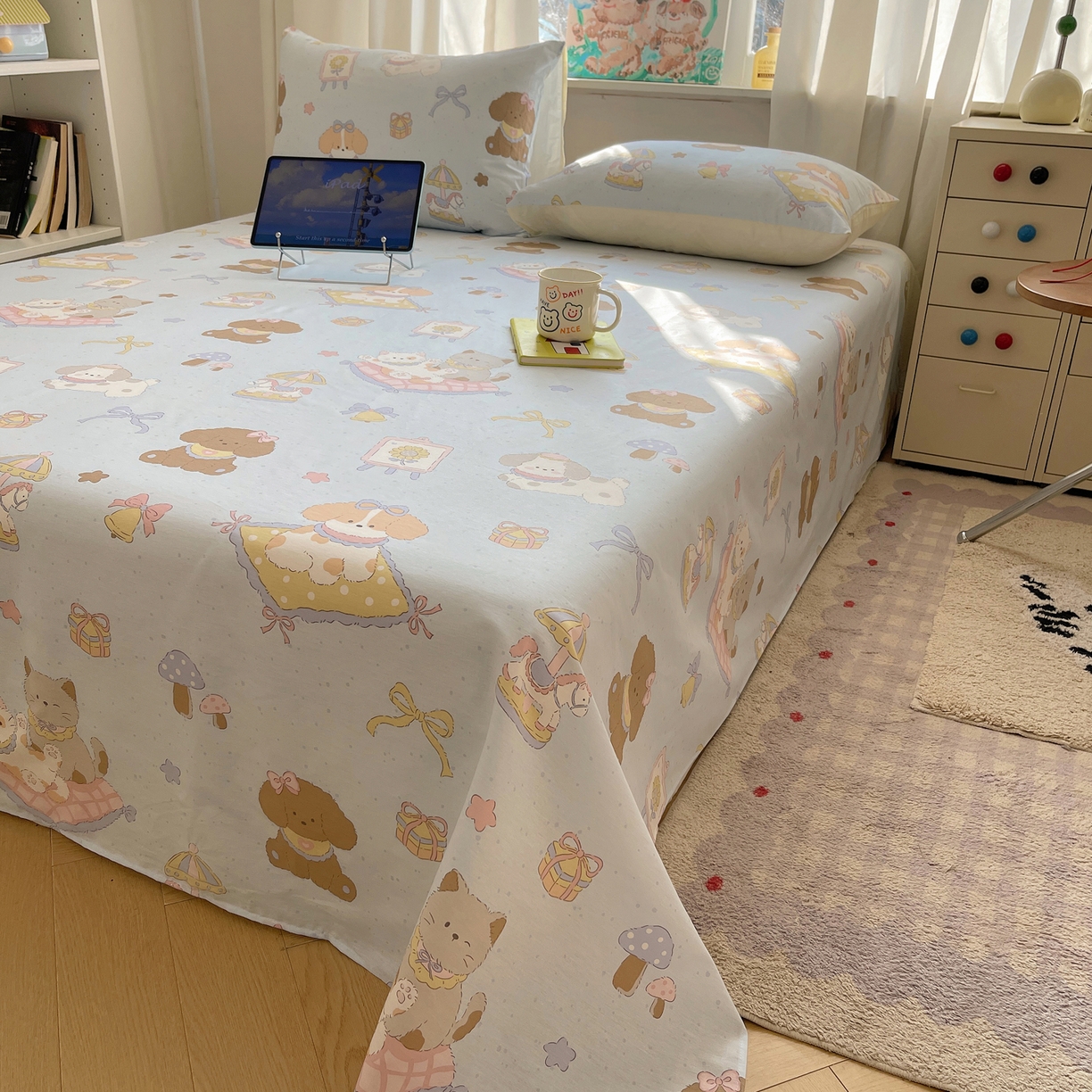 91家纺网 家纺一手货源 找家纺 （总）六巷胡同 2026新款40支全棉13070INS卡通全棉单品床单