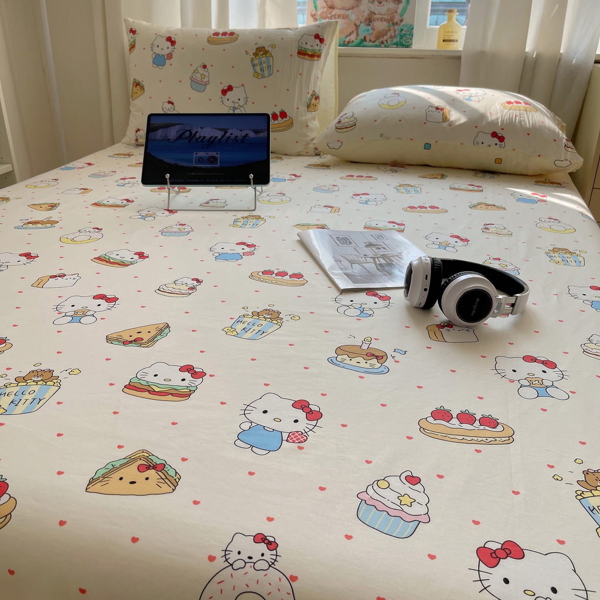 91家纺网 家纺一手货源 找家纺 六巷胡同 2026新款40支全棉13070INS卡通全棉单品床单 爱心汉堡喵