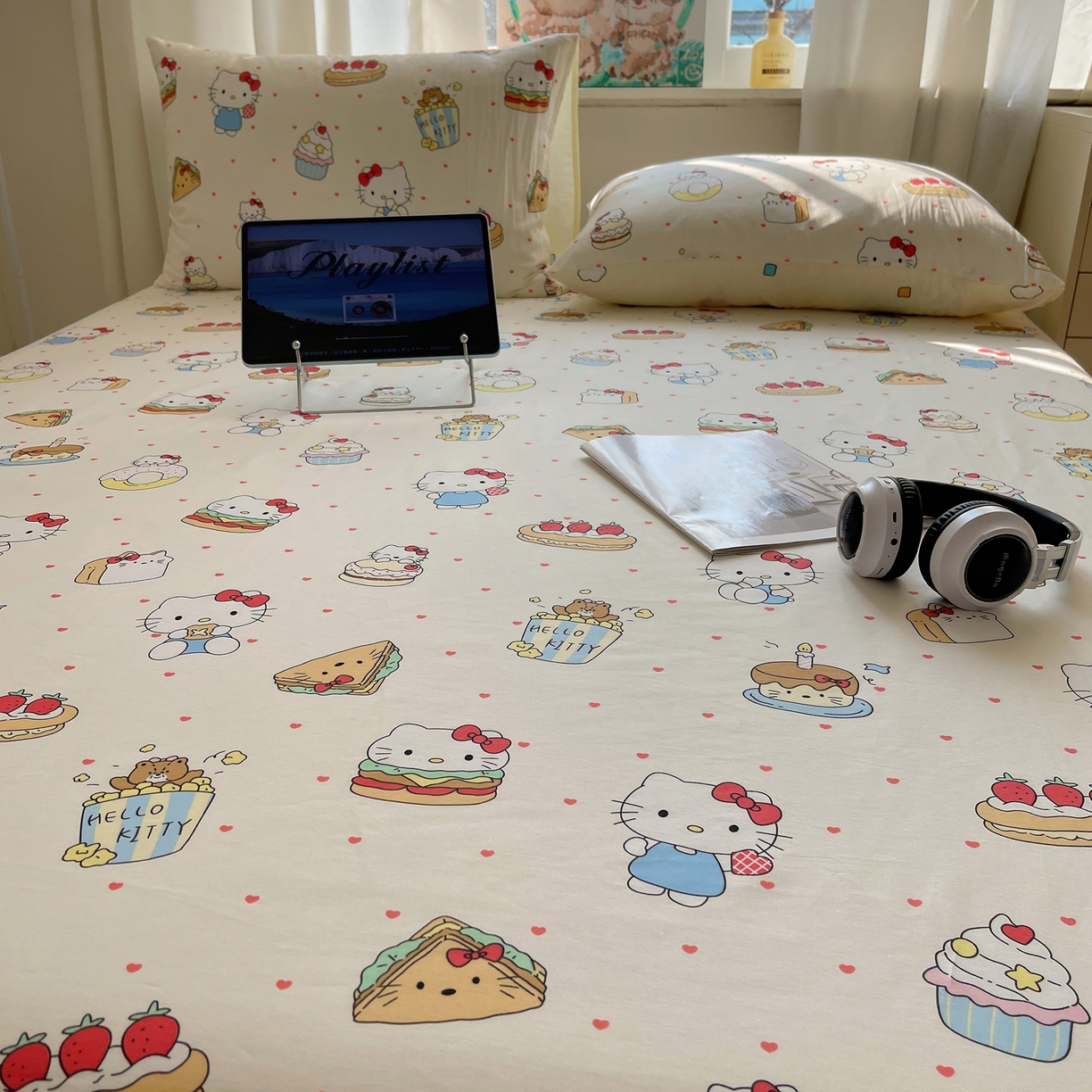 91家纺网 家纺一手货源 找家纺 六巷胡同 2026新款40支全棉13070INS卡通全棉单品床单 爱心汉堡喵