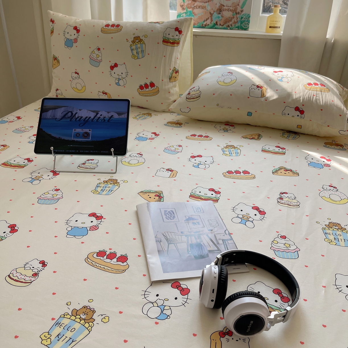 91家纺网 家纺一手货源 找家纺 六巷胡同 2026新款40支全棉13070INS卡通全棉单品床单 爱心汉堡喵