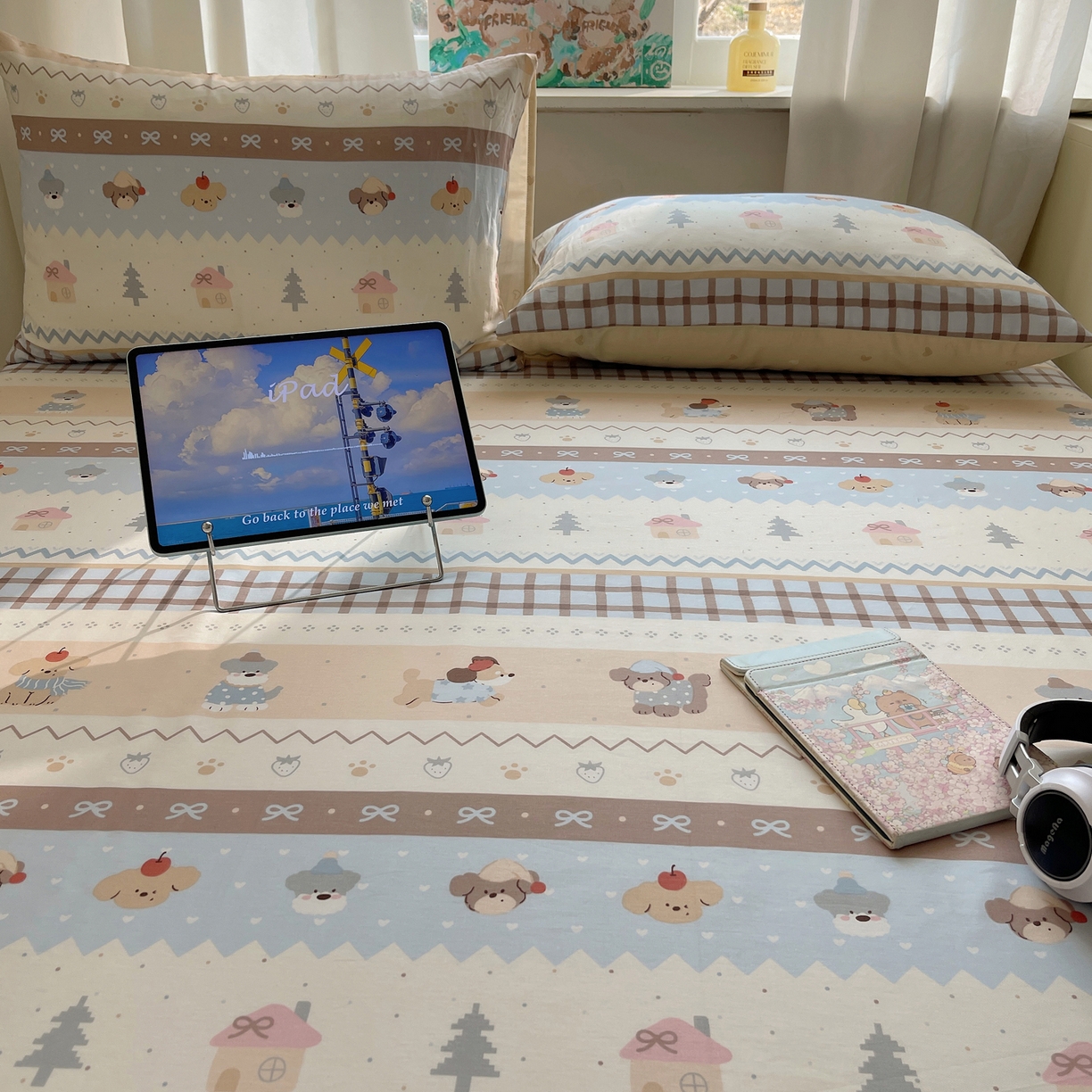 91家纺网 家纺一手货源 找家纺 六巷胡同 2026新款40支全棉13070INS卡通全棉单品床单 费尔岛狗狗