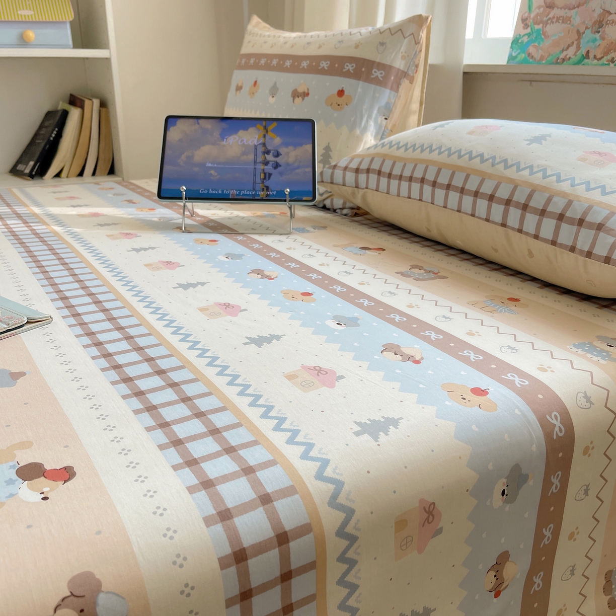 91家纺网 家纺一手货源 找家纺 六巷胡同 2026新款40支全棉13070INS卡通全棉单品床单 费尔岛狗狗