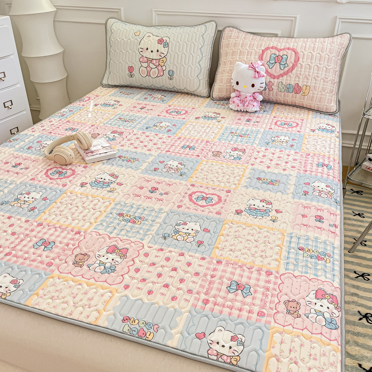 摩妮卡 2026新款数码大版小清新乳胶凉席床席款三件套-场景一 猫宝宝的地盘