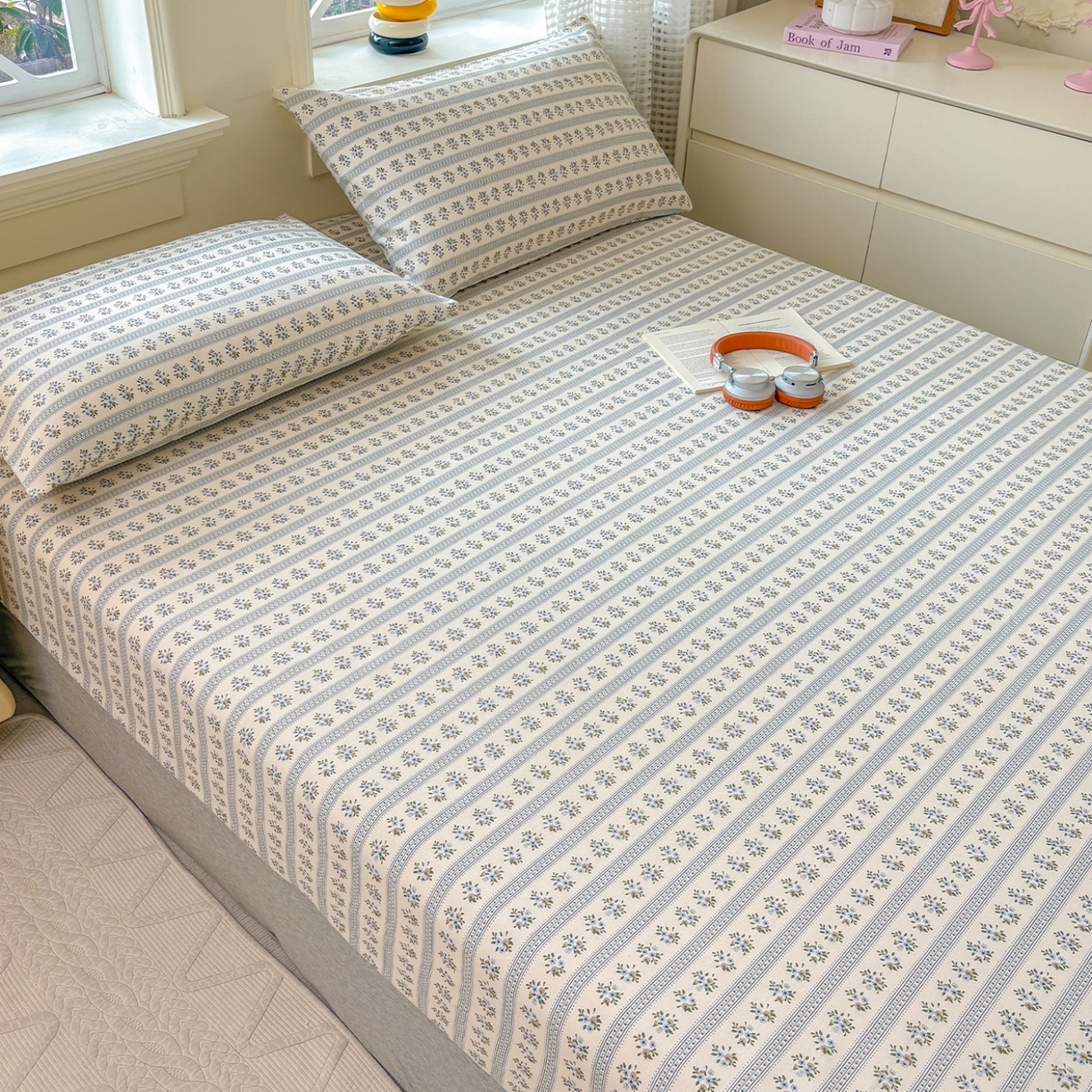 91家纺网 家纺一手货源 找家纺 青泽家纺 2025新款原棉老粗布床笠系列 陌微