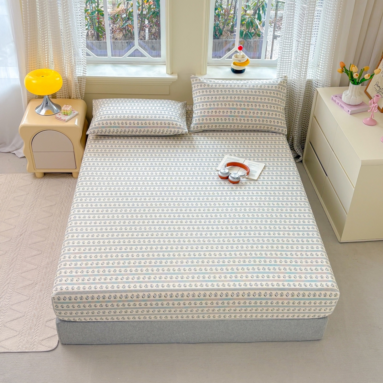 91家纺网 家纺一手货源 找家纺 青泽家纺 2025新款原棉老粗布床笠系列 陌微